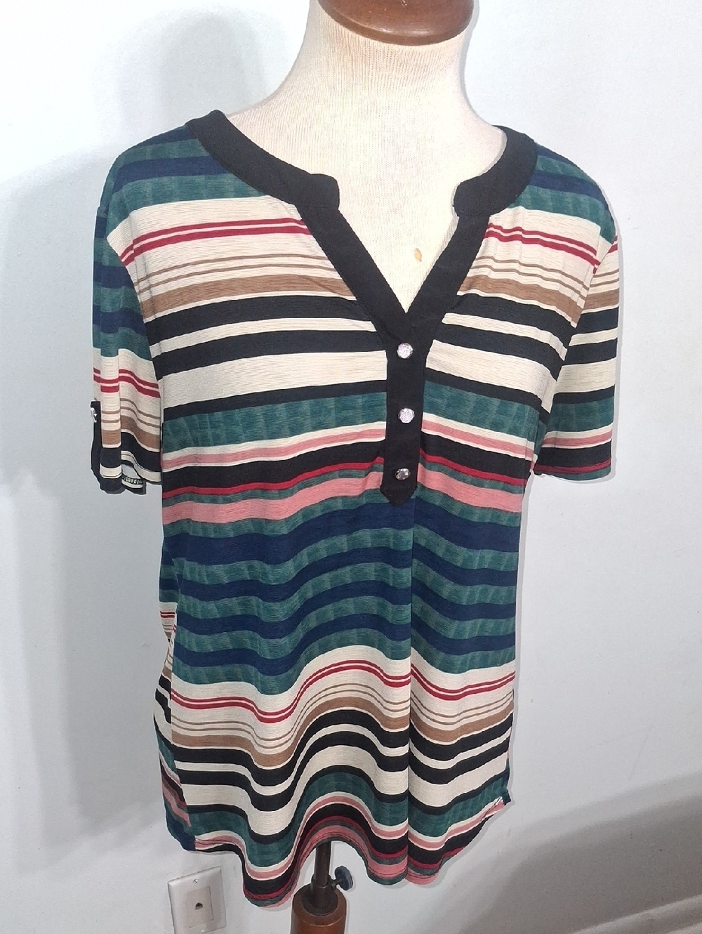 Striped Short Sleeve Top- W Sz Large